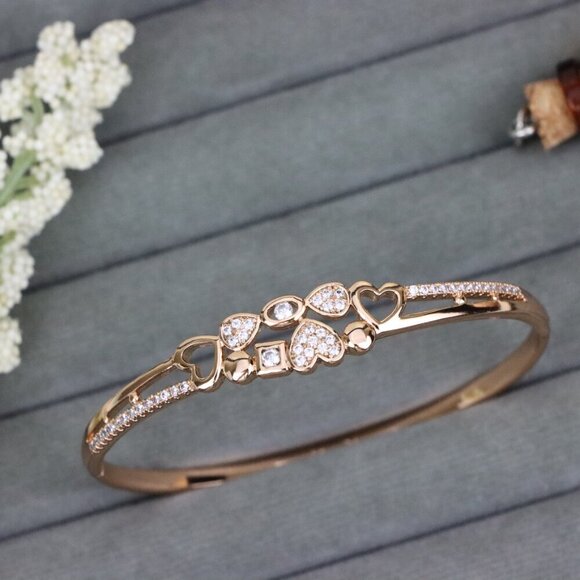 Rose Gold Heart Charm Bangle with Cubic Zirconia Accents, XPBL0602 - Picture 10 of 12